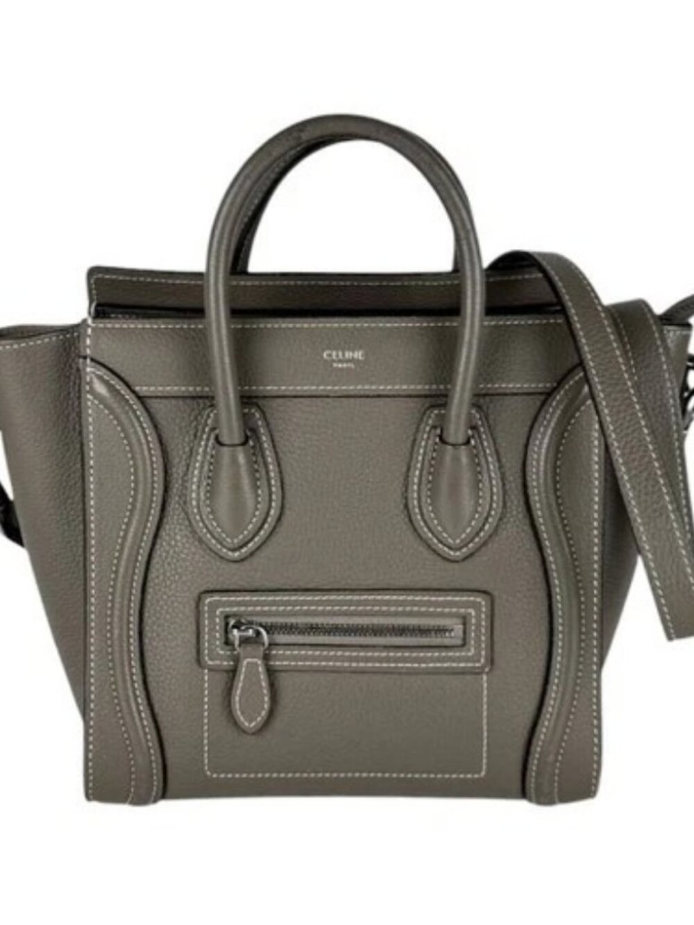 Auth CELINE Luggage Nano Shopper Shoulder Bag Handbag Greige Leather - z11059